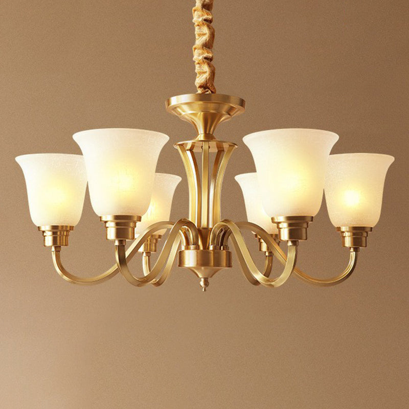 Traditional Flared Up Chandelier Semi-Opaque Glass Pendant Light Fixture in Brass Clearhalo 'Ceiling Lights' 'Chandeliers' Lighting' options 2323526