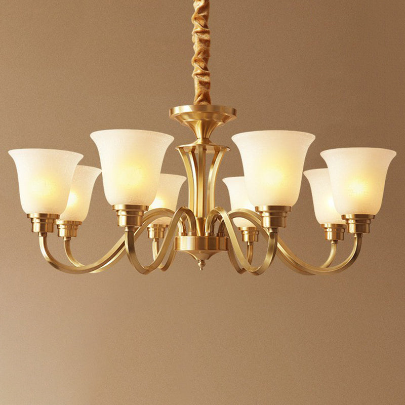 Traditional Flared Up Chandelier Semi-Opaque Glass Pendant Light Fixture in Brass Clearhalo 'Ceiling Lights' 'Chandeliers' Lighting' options 2323527