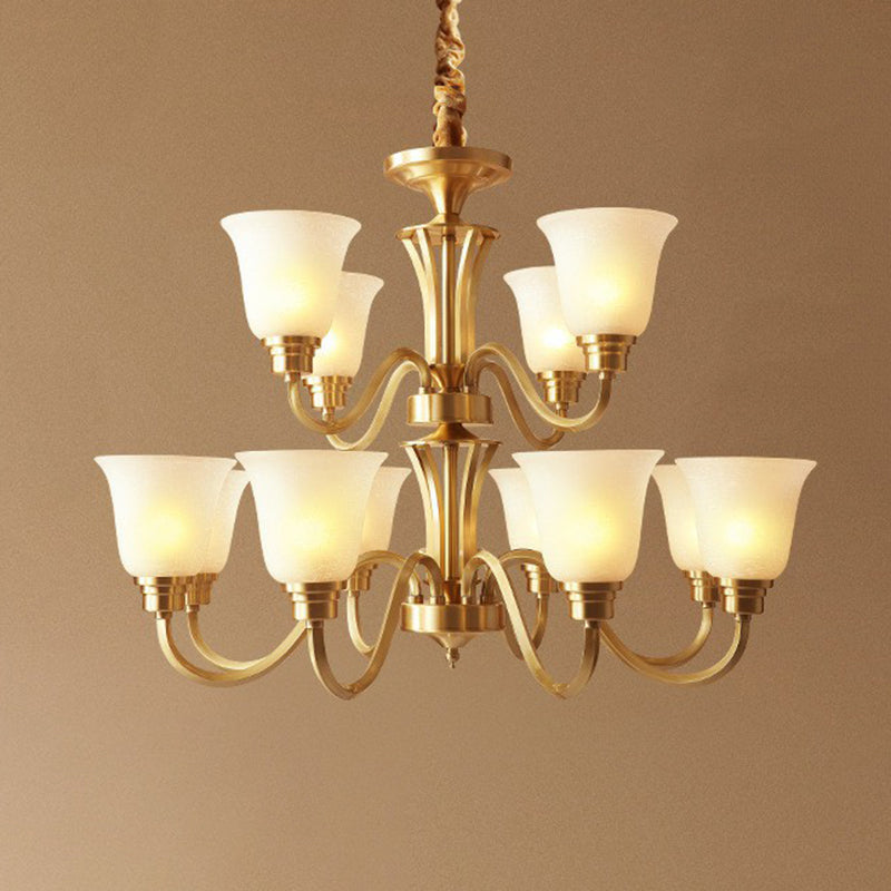 Traditional Flared Up Chandelier Semi-Opaque Glass Pendant Light Fixture in Brass Clearhalo 'Ceiling Lights' 'Chandeliers' Lighting' options 2323528