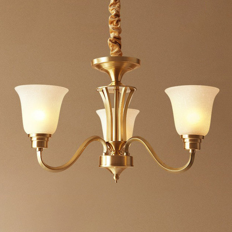 Traditional Flared Up Chandelier Semi-Opaque Glass Pendant Light Fixture in Brass Clearhalo 'Ceiling Lights' 'Chandeliers' Lighting' options 2323529