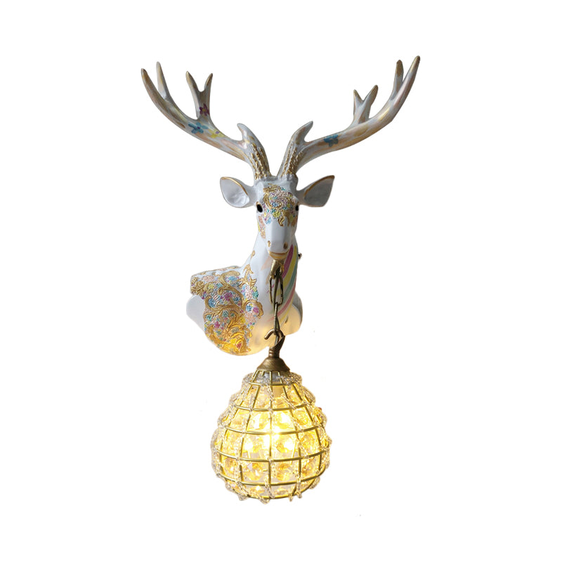 Silver/White/Gold Globe Sconce Lamp Traditional Crystal 1 Light Indoor Wall Mount Lighting with Deer Deco, Right/Left Clearhalo 'Wall Lamps & Sconces' 'Wall Lights' Lighting' 232353