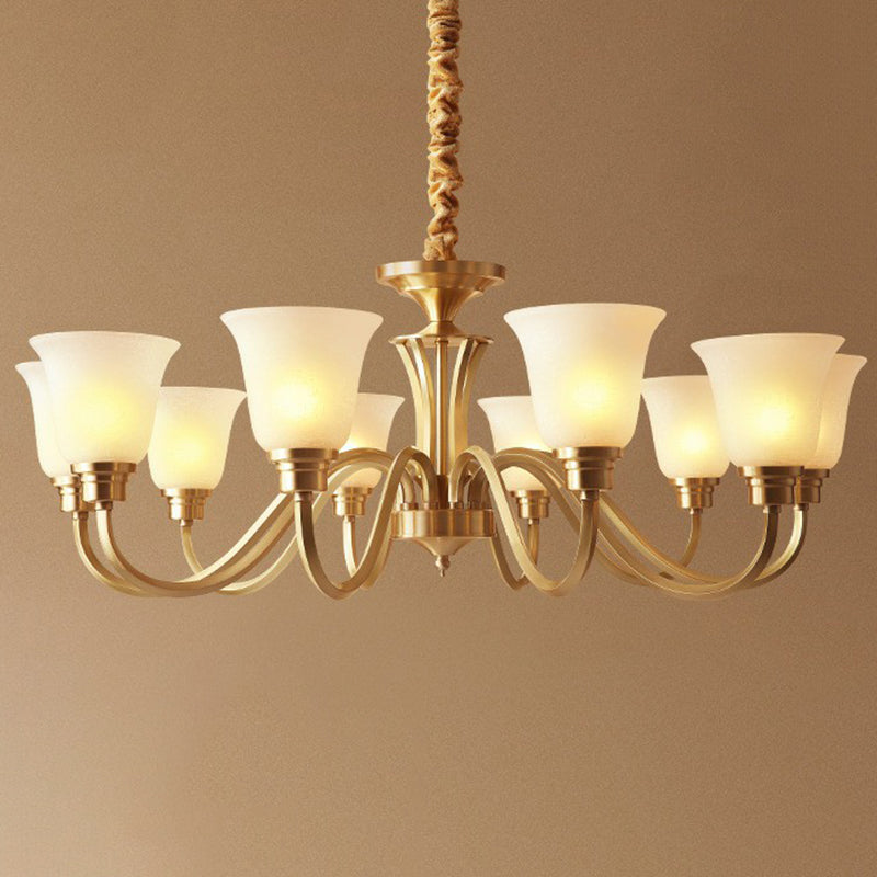 Traditional Flared Up Chandelier Semi-Opaque Glass Pendant Light Fixture in Brass Clearhalo 'Ceiling Lights' 'Chandeliers' Lighting' options 2323530