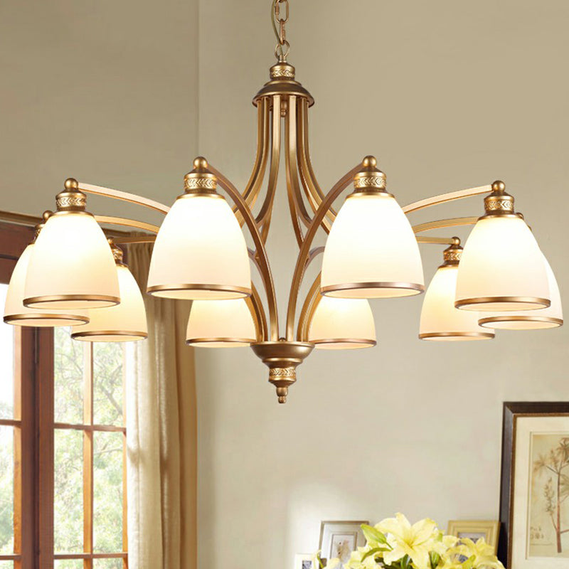 Suspension Pendant Light Traditional Dining Room Chandelier with Bell White Glass Shade Clearhalo 'Ceiling Lights' 'Chandeliers' Lighting' options 2323540