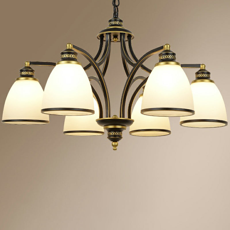 Suspension Pendant Light Traditional Dining Room Chandelier with Bell White Glass Shade 6 Black Clearhalo 'Ceiling Lights' 'Chandeliers' Lighting' options 2323541_1ae705de-be3e-428e-9ce7-fbcf46881da8