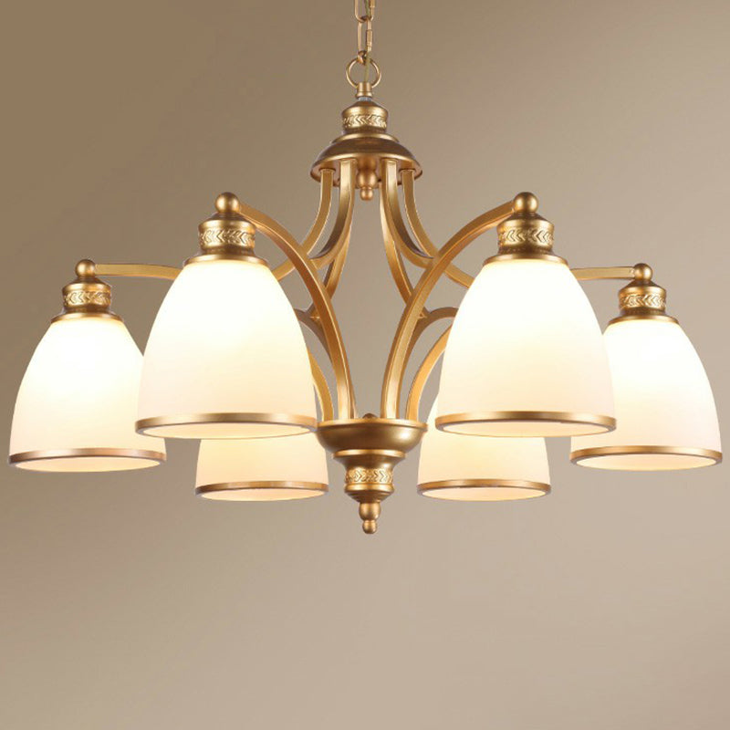 Suspension Pendant Light Traditional Dining Room Chandelier with Bell White Glass Shade Clearhalo 'Ceiling Lights' 'Chandeliers' Lighting' options 2323548