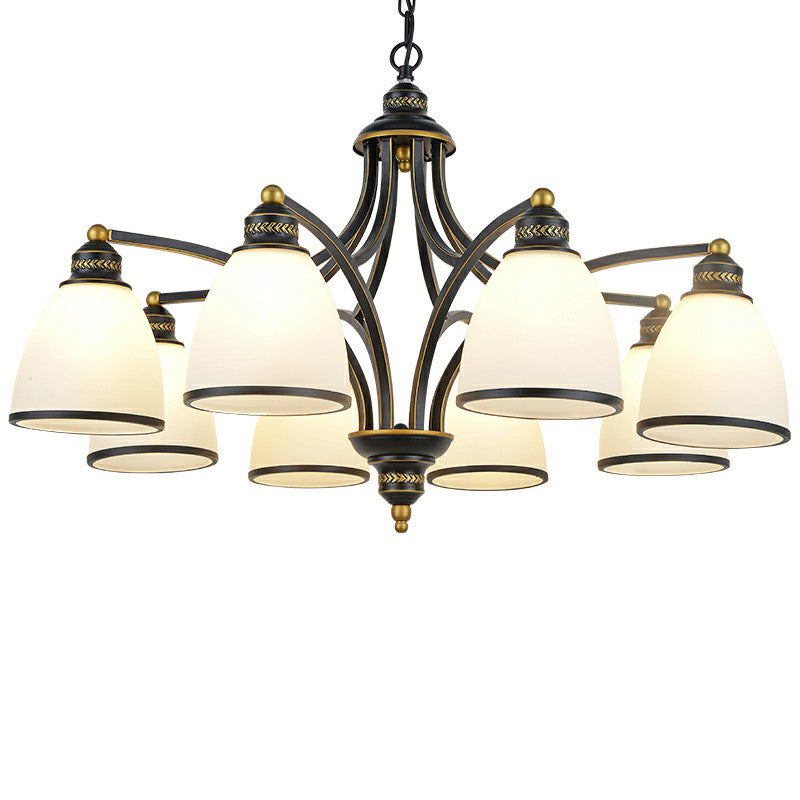 Suspension Pendant Light Traditional Dining Room Chandelier with Bell White Glass Shade Clearhalo 'Ceiling Lights' 'Chandeliers' Lighting' options 2323549