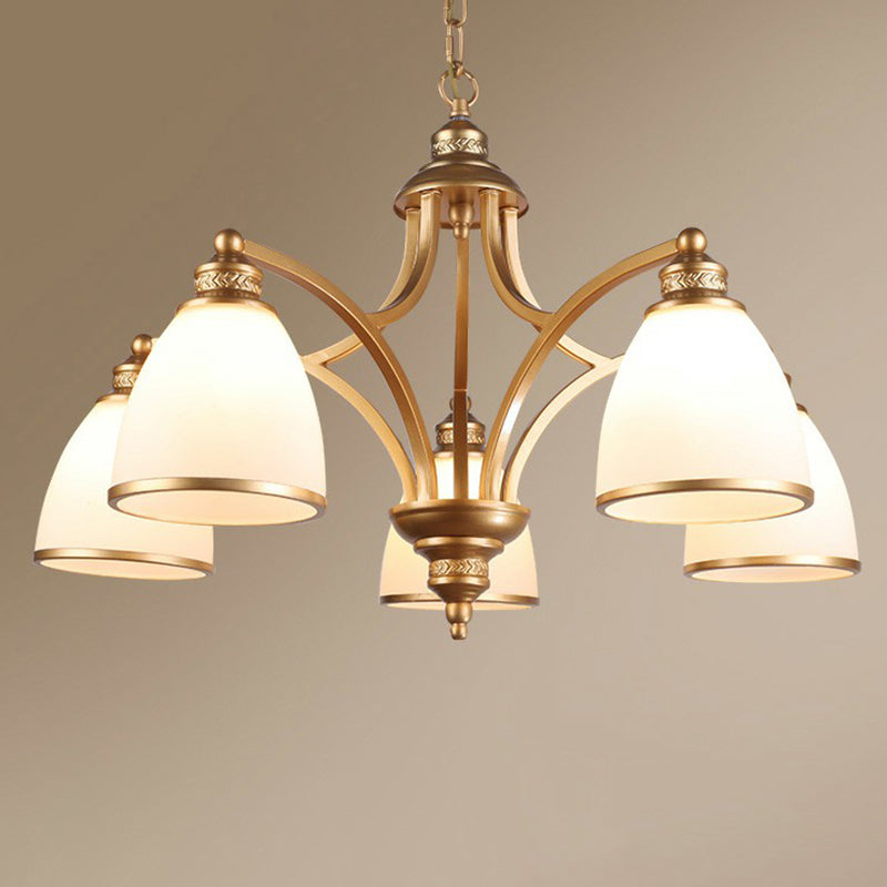 Suspension Pendant Light Traditional Dining Room Chandelier with Bell White Glass Shade 5 Gold Clearhalo 'Ceiling Lights' 'Chandeliers' Lighting' options 2323550_5529d0fe-e7f1-4a3d-b4a1-30a431978ef9