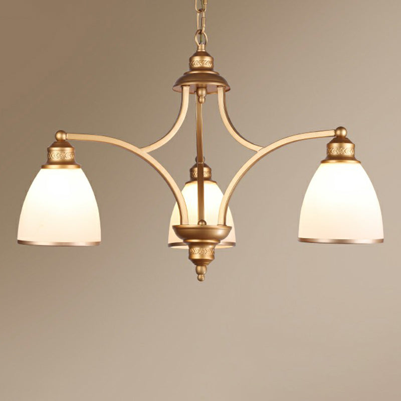 Suspension Pendant Light Traditional Dining Room Chandelier with Bell White Glass Shade 3 Gold Clearhalo 'Ceiling Lights' 'Chandeliers' Lighting' options 2323551_b9cd30a9-b255-438f-9291-c9116e29ff34