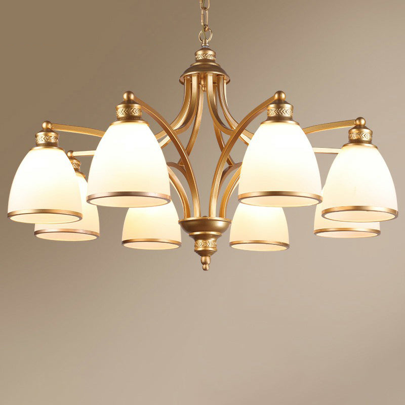 Suspension Pendant Light Traditional Dining Room Chandelier with Bell White Glass Shade Clearhalo 'Ceiling Lights' 'Chandeliers' Lighting' options 2323552