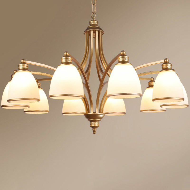 Suspension Pendant Light Traditional Dining Room Chandelier with Bell White Glass Shade 10 Gold Clearhalo 'Ceiling Lights' 'Chandeliers' Lighting' options 2323553_808772e8-cf40-4851-8b75-f9bb7716e1fb