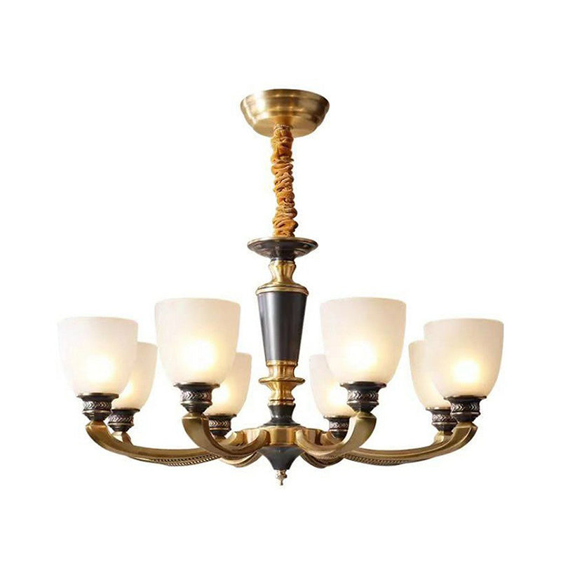 Black-Bronze Hanging Ceiling Light Traditional Frosted Glass Bell Chandelier for Living Room Clearhalo 'Ceiling Lights' 'Chandeliers' Lighting' options 2323556