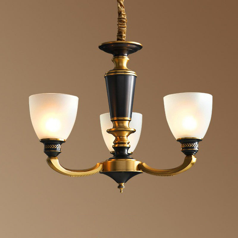 Black-Bronze Hanging Ceiling Light Traditional Frosted Glass Bell Chandelier for Living Room Clearhalo 'Ceiling Lights' 'Chandeliers' Lighting' options 2323558