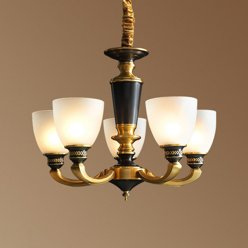 Black-Bronze Hanging Ceiling Light Traditional Frosted Glass Bell Chandelier for Living Room Clearhalo 'Ceiling Lights' 'Chandeliers' Lighting' options 2323559