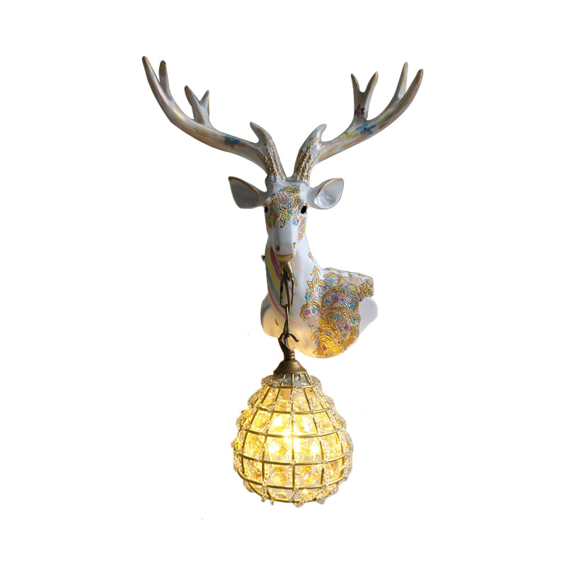 Silver/White/Gold Globe Sconce Lamp Traditional Crystal 1 Light Indoor Wall Mount Lighting with Deer Deco, Right/Left Clearhalo 'Wall Lamps & Sconces' 'Wall Lights' Lighting' 232356