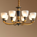 Black-Bronze Hanging Ceiling Light Traditional Frosted Glass Bell Chandelier for Living Room Clearhalo 'Ceiling Lights' 'Chandeliers' Lighting' options 2323561