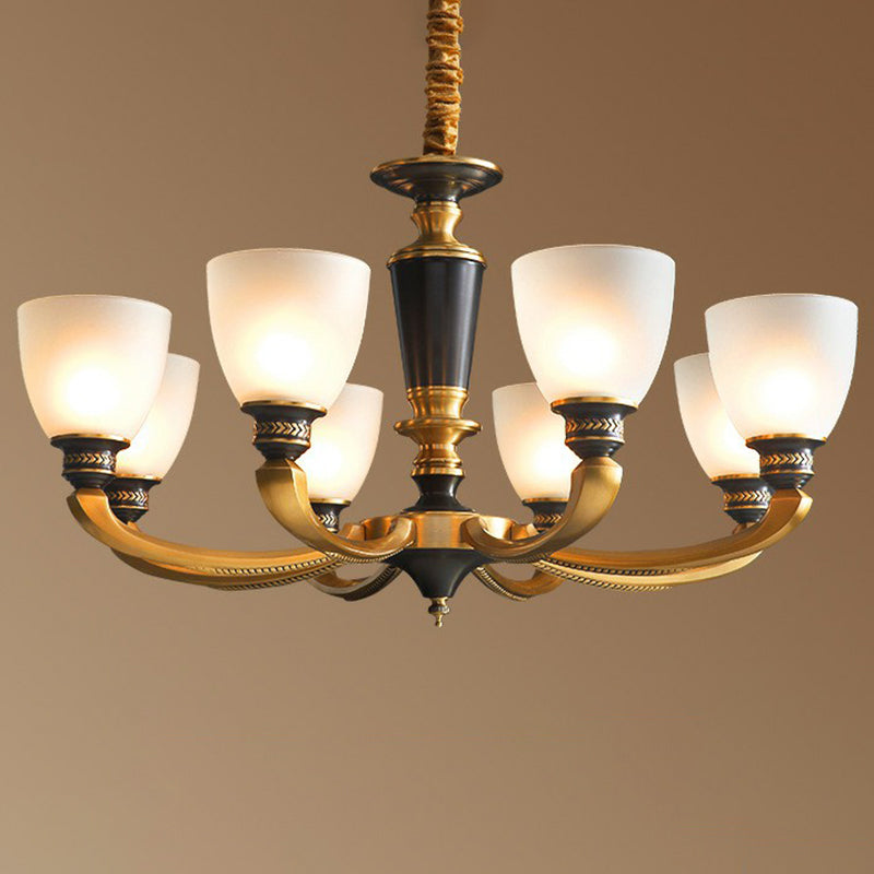 Black-Bronze Hanging Ceiling Light Traditional Frosted Glass Bell Chandelier for Living Room 8 Bronze Clearhalo 'Ceiling Lights' 'Chandeliers' Lighting' options 2323561_f589c17f-63f8-4c5d-af1c-d88d578a4e1e