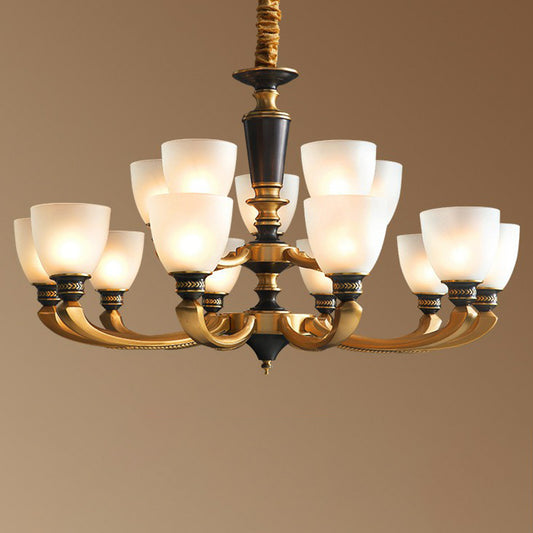 Black-Bronze Hanging Ceiling Light Traditional Frosted Glass Bell Chandelier for Living Room Clearhalo 'Ceiling Lights' 'Chandeliers' Lighting' options 2323562