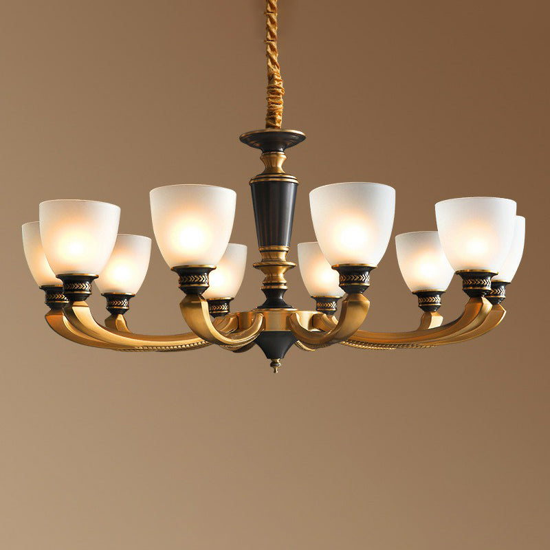 Black-Bronze Hanging Ceiling Light Traditional Frosted Glass Bell Chandelier for Living Room 10 Bronze Clearhalo 'Ceiling Lights' 'Chandeliers' Lighting' options 2323563_6cafaffd-b4f9-48ed-bfbd-1f9549891c2a