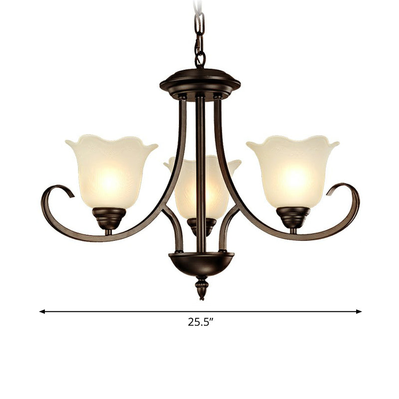 Black Finish Chandelier Lighting Retro Opal Frosted Glass Flower Hanging Light for Living Room 3 Black Clearhalo 'Ceiling Lights' 'Chandeliers' Lighting' options 2323570_a25efaf0-9eb7-41ce-8fae-8ea9eb017a25