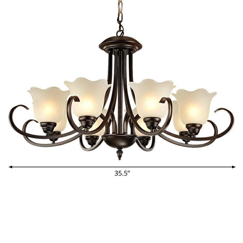 Black Finish Chandelier Lighting Retro Opal Frosted Glass Flower Hanging Light for Living Room 8 Black Clearhalo 'Ceiling Lights' 'Chandeliers' Lighting' options 2323571_2c940102-9408-4dbd-aa3d-3c0d9108e15e