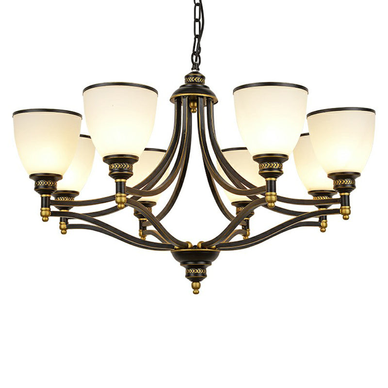 Bell Shaped Chandelier Light Vintage Black Opaline Glass Suspension Lighting for Living Room Clearhalo 'Ceiling Lights' 'Chandeliers' Lighting' options 2323583