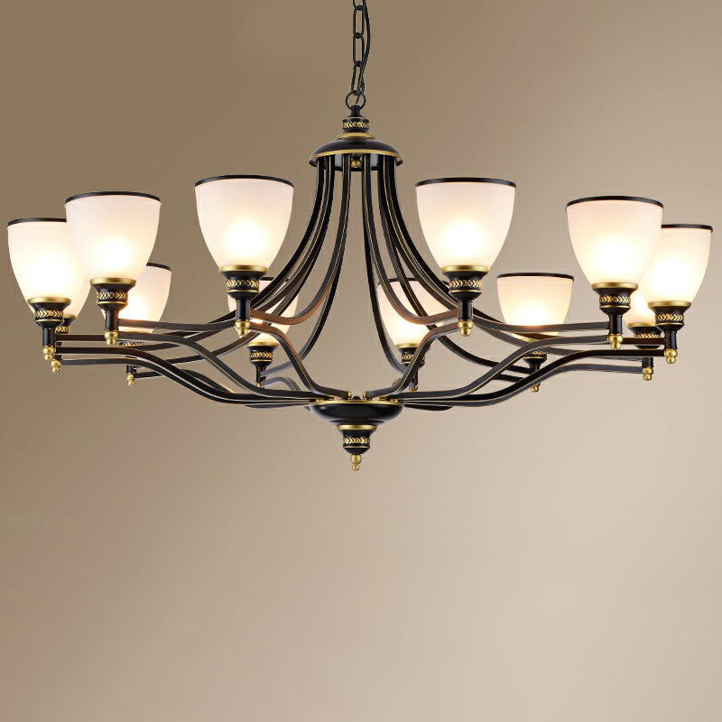 Bell Shaped Chandelier Light Vintage Black Opaline Glass Suspension Lighting for Living Room Clearhalo 'Ceiling Lights' 'Chandeliers' Lighting' options 2323588