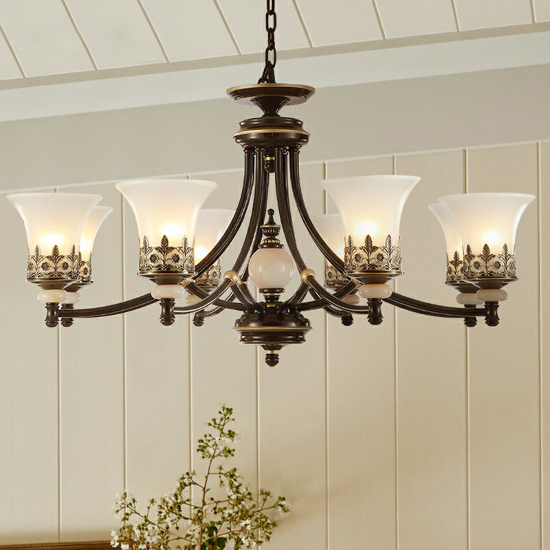 Rustic Flared Hanging Light Fixture Frosted Glass Ceiling Chandelier in Brown for Dining Room Clearhalo 'Ceiling Lights' 'Chandeliers' Lighting' options 2323592