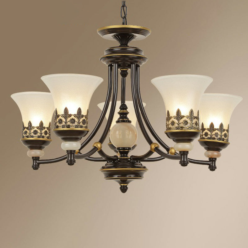 Rustic Flared Hanging Light Fixture Frosted Glass Ceiling Chandelier in Brown for Dining Room 5 Brown Clearhalo 'Ceiling Lights' 'Chandeliers' Lighting' options 2323594_fe347f1f-7990-4186-bc05-5e19c083e969