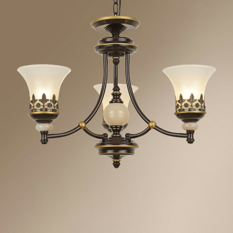 Rustic Flared Hanging Light Fixture Frosted Glass Ceiling Chandelier in Brown for Dining Room 3 Brown Clearhalo 'Ceiling Lights' 'Chandeliers' Lighting' options 2323596_3bc8feb4-4540-4813-a577-47bdb50251b6