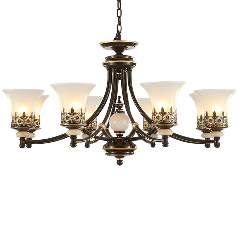 Rustic Flared Hanging Light Fixture Frosted Glass Ceiling Chandelier in Brown for Dining Room Clearhalo 'Ceiling Lights' 'Chandeliers' Lighting' options 2323599