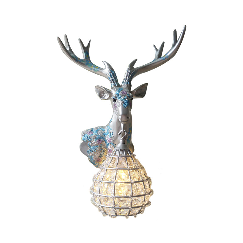 Silver/White/Gold Globe Sconce Lamp Traditional Crystal 1 Light Indoor Wall Mount Lighting with Deer Deco, Right/Left Clearhalo 'Wall Lamps & Sconces' 'Wall Lights' Lighting' 232360