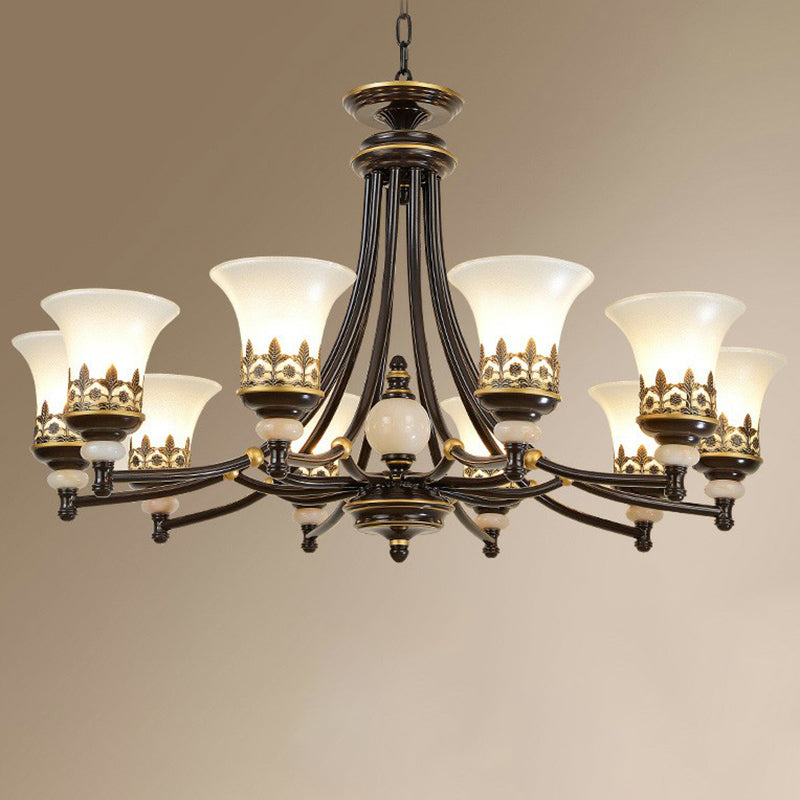 Rustic Flared Hanging Light Fixture Frosted Glass Ceiling Chandelier in Brown for Dining Room 10 Brown Clearhalo 'Ceiling Lights' 'Chandeliers' Lighting' options 2323600_691f923d-fbff-4cdc-984b-0b2966a7f1c7