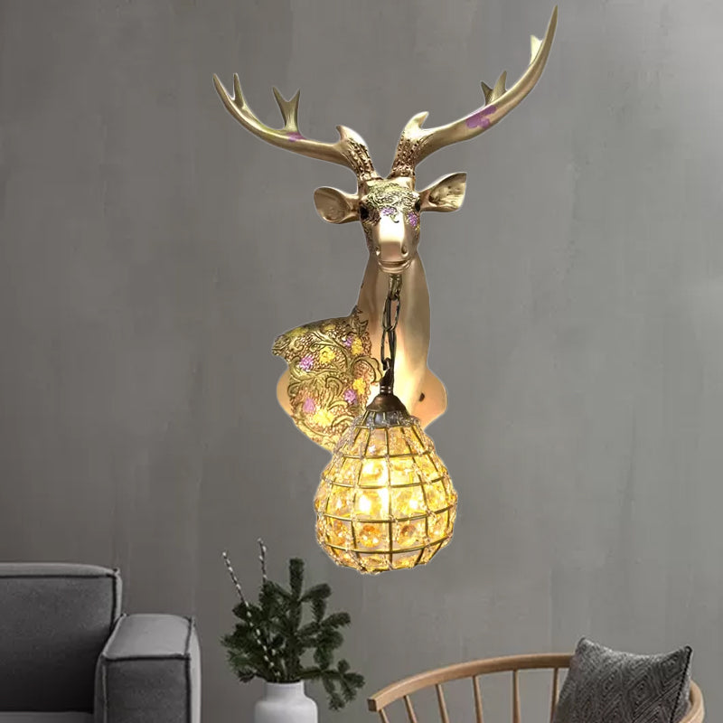 Silver/White/Gold Globe Sconce Lamp Traditional Crystal 1 Light Indoor Wall Mount Lighting with Deer Deco, Right/Left Clearhalo 'Wall Lamps & Sconces' 'Wall Lights' Lighting' 232365