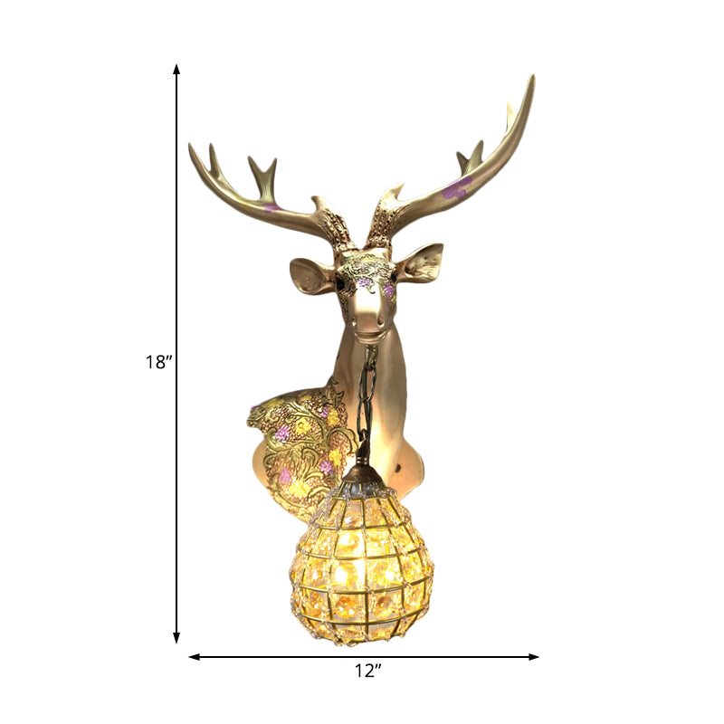 Silver/White/Gold Globe Sconce Lamp Traditional Crystal 1 Light Indoor Wall Mount Lighting with Deer Deco, Right/Left Clearhalo 'Wall Lamps & Sconces' 'Wall Lights' Lighting' 232367