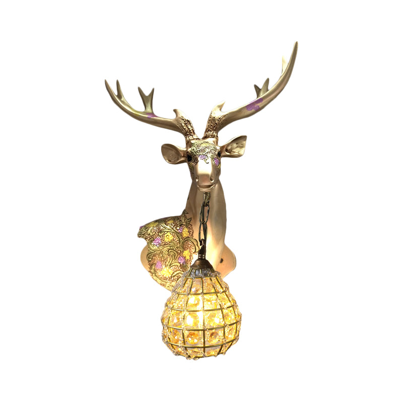 Silver/White/Gold Globe Sconce Lamp Traditional Crystal 1 Light Indoor Wall Mount Lighting with Deer Deco, Right/Left Clearhalo 'Wall Lamps & Sconces' 'Wall Lights' Lighting' 232368