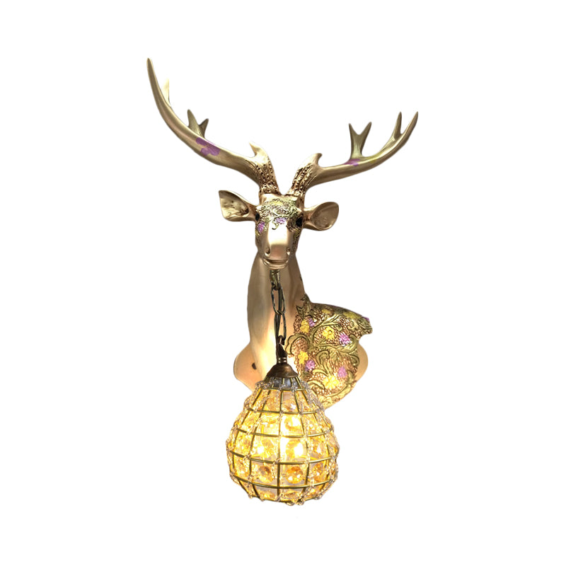 Silver/White/Gold Globe Sconce Lamp Traditional Crystal 1 Light Indoor Wall Mount Lighting with Deer Deco, Right/Left Clearhalo 'Wall Lamps & Sconces' 'Wall Lights' Lighting' 232371