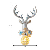 Deer Head Resin Sconce Light Traditional Single Bulb Indoor Wall Mounted Lamp in White with Globe Crystal Shade, Right/Left Clearhalo 'Wall Lamps & Sconces' 'Wall Lights' Lighting' 232393