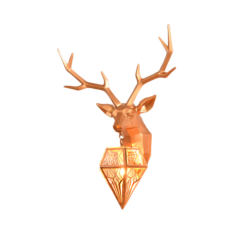 Resin Gold/Rose Gold Sconce Light Fixture Deer Head 1-Light Country Wall Mounted Lighting with Diamond Metal Shade Clearhalo 'Wall Lamps & Sconces' 'Wall Lights' Lighting' 232413