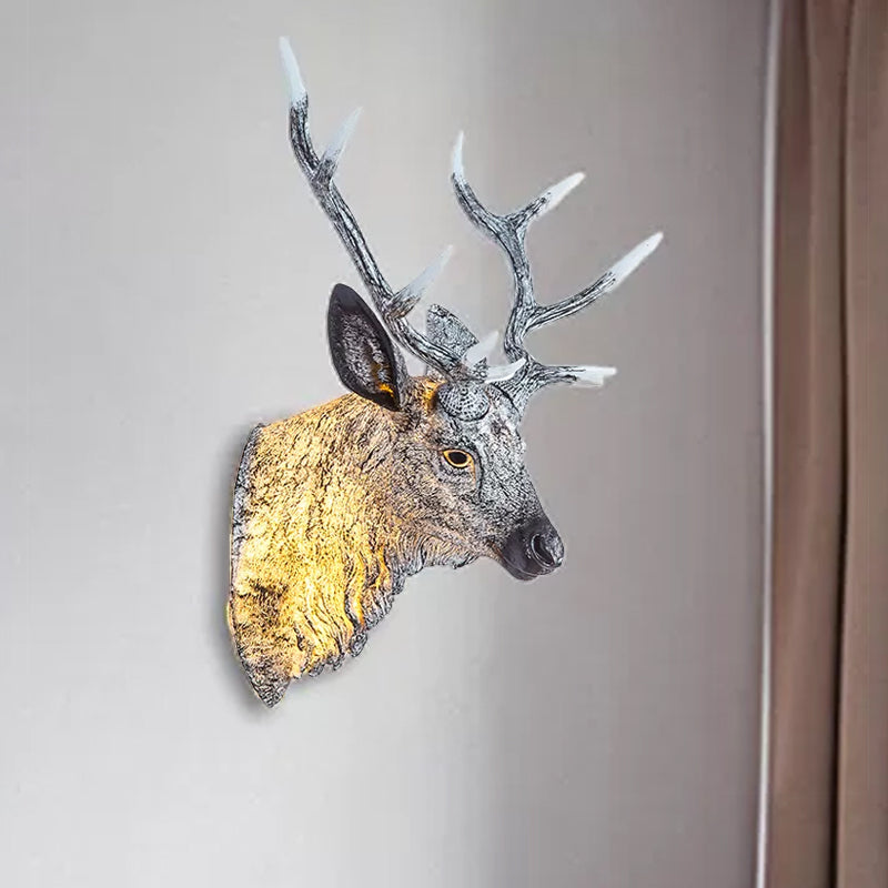 Deer Head Bedroom Wall Light Fixture Traditional Style Resin 1 Light Grey/Silver/Bronze Sconce Lamp Clearhalo 'Wall Lamps & Sconces' 'Wall Lights' Lighting' 232429