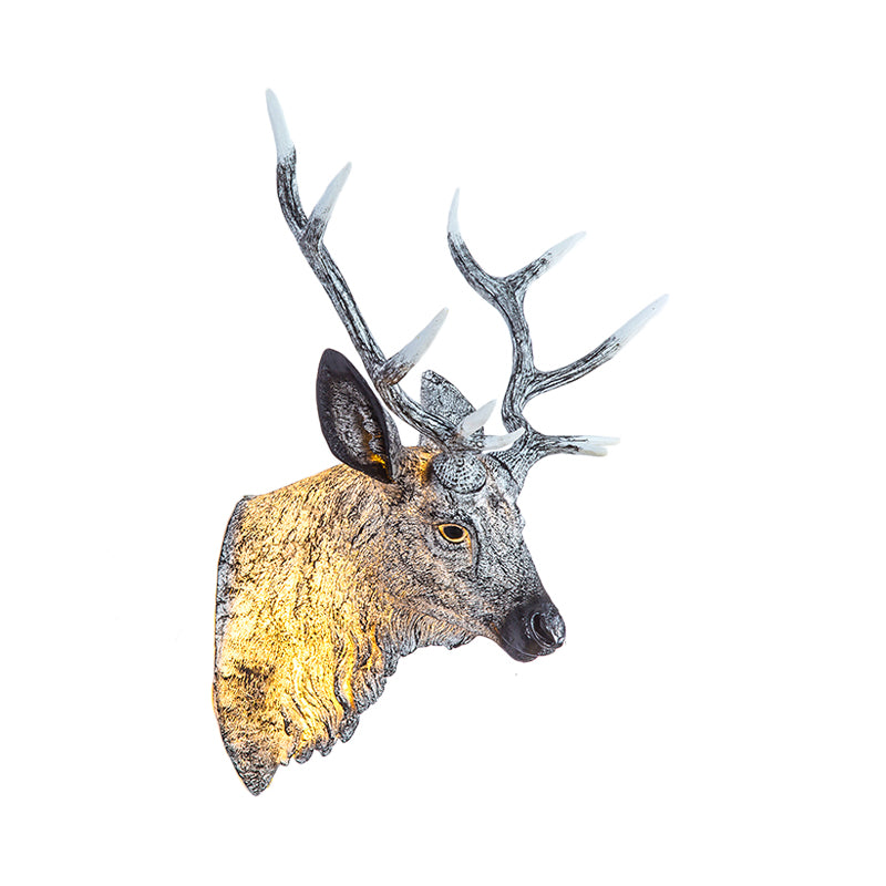 Deer Head Bedroom Wall Light Fixture Traditional Style Resin 1 Light Grey/Silver/Bronze Sconce Lamp Clearhalo 'Wall Lamps & Sconces' 'Wall Lights' Lighting' 232430