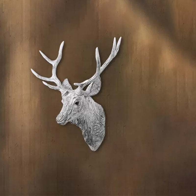 Deer Head Bedroom Wall Light Fixture Traditional Style Resin 1 Light Grey/Silver/Bronze Sconce Lamp Silver Clearhalo 'Wall Lamps & Sconces' 'Wall Lights' Lighting' 232431