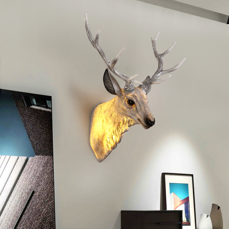 Grey/White/Brown 1 Light Sconce Lamp Traditional Style Resin Deer Shaped Wall Lighting Fixture for Bedroom Light Gray Clearhalo 'Wall Lamps & Sconces' 'Wall Lights' Lighting' 232438