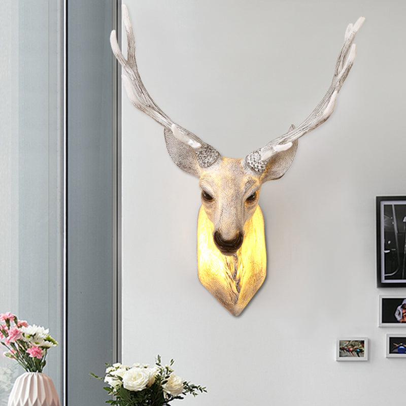 Grey/White/Brown 1 Light Sconce Lamp Traditional Style Resin Deer Shaped Wall Lighting Fixture for Bedroom Clearhalo 'Wall Lamps & Sconces' 'Wall Lights' Lighting' 232439