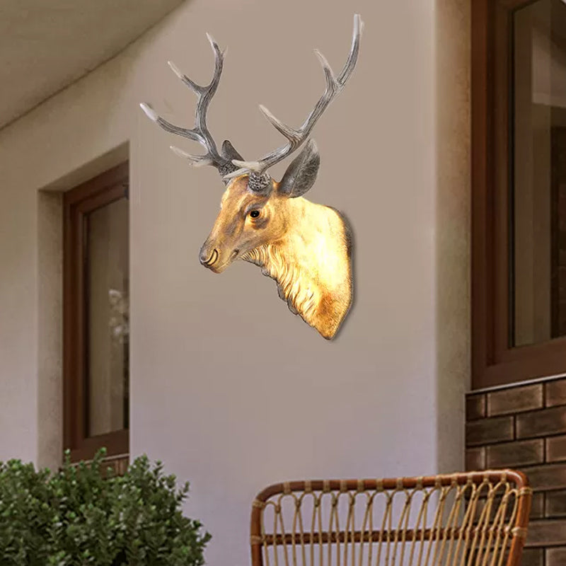 Grey/White/Brown 1 Light Sconce Lamp Traditional Style Resin Deer Shaped Wall Lighting Fixture for Bedroom White Clearhalo 'Wall Lamps & Sconces' 'Wall Lights' Lighting' 232442