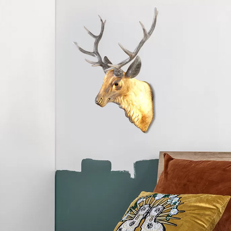 Grey/White/Brown 1 Light Sconce Lamp Traditional Style Resin Deer Shaped Wall Lighting Fixture for Bedroom Clearhalo 'Wall Lamps & Sconces' 'Wall Lights' Lighting' 232443