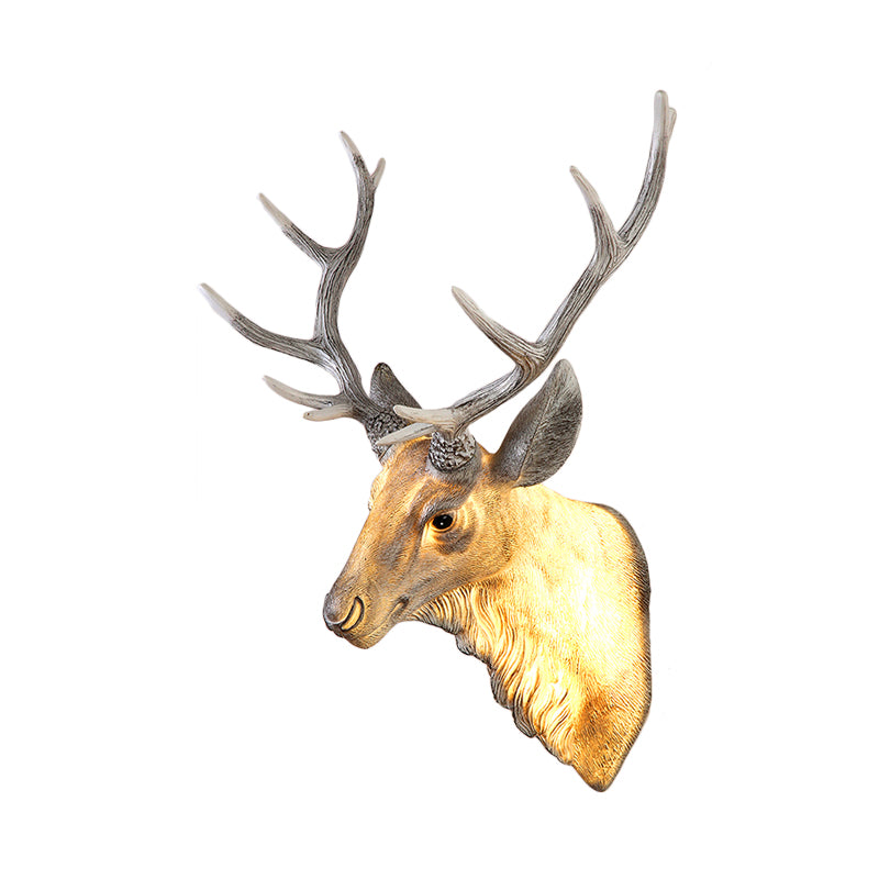 Grey/White/Brown 1 Light Sconce Lamp Traditional Style Resin Deer Shaped Wall Lighting Fixture for Bedroom Clearhalo 'Wall Lamps & Sconces' 'Wall Lights' Lighting' 232444