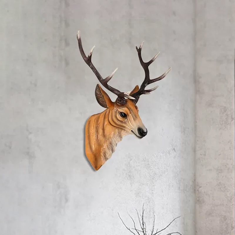 Grey/White/Brown 1 Light Sconce Lamp Traditional Style Resin Deer Shaped Wall Lighting Fixture for Bedroom Brown Clearhalo 'Wall Lamps & Sconces' 'Wall Lights' Lighting' 232445