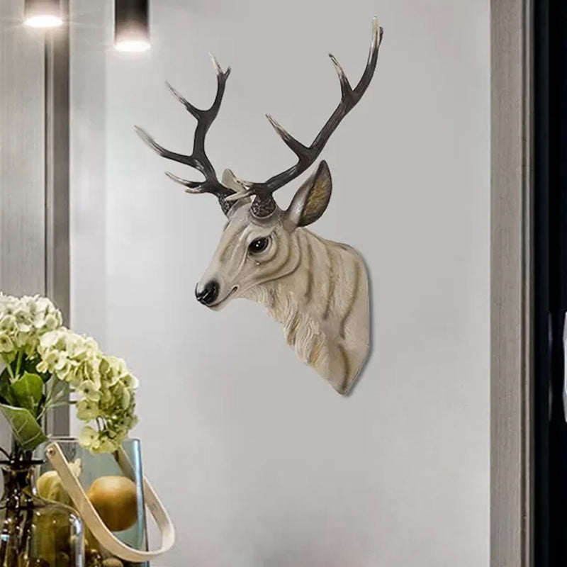 Grey/White/Brown 1 Light Sconce Lamp Traditional Style Resin Deer Shaped Wall Lighting Fixture for Bedroom Grey Clearhalo 'Wall Lamps & Sconces' 'Wall Lights' Lighting' 232448