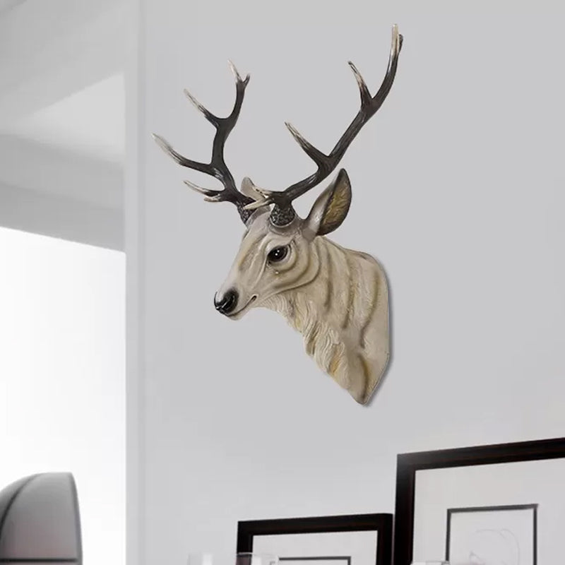 Grey/White/Brown 1 Light Sconce Lamp Traditional Style Resin Deer Shaped Wall Lighting Fixture for Bedroom Clearhalo 'Wall Lamps & Sconces' 'Wall Lights' Lighting' 232449