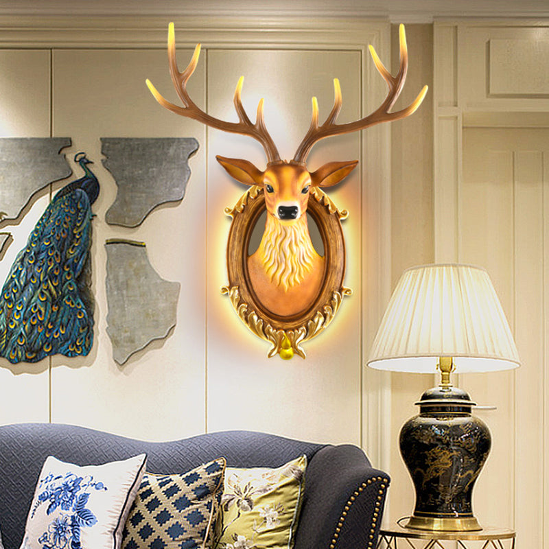 Resin Deer Head Sconce Light Country 16“/18.5” W LED Living Room Wall Mounted Lamp in Black/White/Wood Clearhalo 'Wall Lamps & Sconces' 'Wall Lights' Lighting' 232457